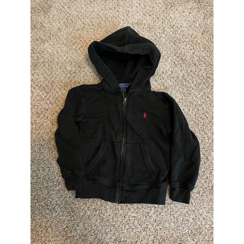 Polo Ralph Lauren Boys Full Zip Hoodie 4/4T Black Red Pony Logo